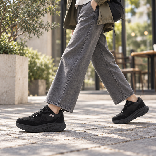 C.W.NICOL 厚底ソール スポーティ メッシュアッパー Volume Lace スニーカー レディース ブラック 【CW-123_BL】