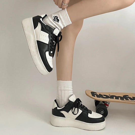 Shoes in Closet 軽量 厚底 ベーシック コートスニーカー 1483 ホワイト/ブラック SIC-1483_WHT/BLK