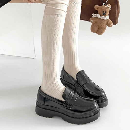 Shoes in Closet 軽量 厚底 2段ソール シンプル コインローファー 1891 ブラック/エナメル SIC-1891_BLK/E