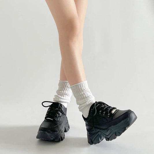 Shoes in Closet 軽量 厚底 ボリュームソール ファスナーつき ミッドカット スニーカー 1929 ブラック SIC-1929_BLK