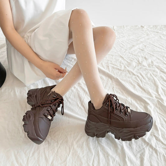 Shoes in Closet 軽量 厚底 ボリュームソール ファスナーつき ミッドカット スニーカー 1929 ダークブラウン SIC-1929_D.BR