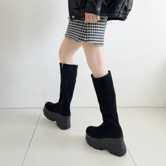Shoes in Closet 厚底 ダブルソール ストレッチ ロングブーツ 538 ブラック/スウェード SIC-538_BLK/S
