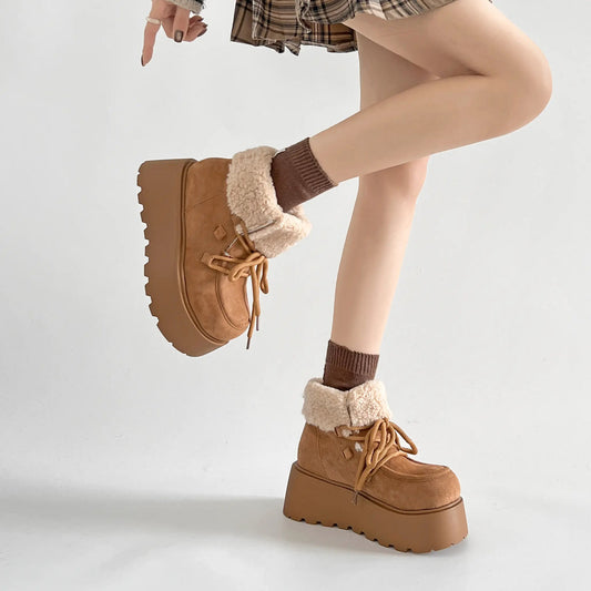Shoes in Closet 厚底 プラットフォーム レースアップ ボア ムートン ブーツ 5840 キャメル SIC-5840_CAMEL