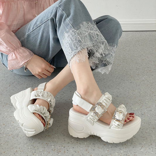 【SALE】 Shoes in Closet +9.0cm 軽量 厚底 ダブルベルト ビジューバックル スポーツサンダル 5920 ホワイト SIC-5920_WHT