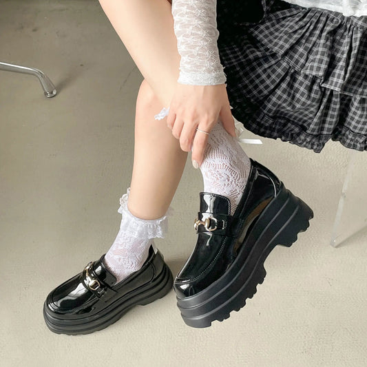 Shoes in Closet +8.5cm 軽量 厚底 トリプルソール ボリューム ビット ローファー 6319 ブラック/エナメル SIC-6319_BLK/E