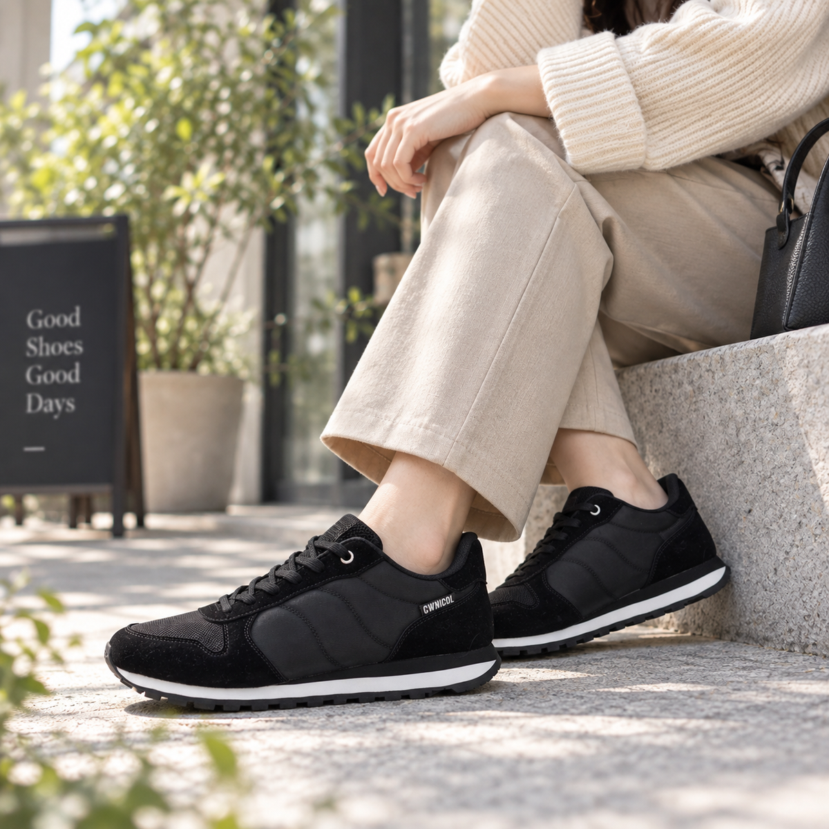 C.W.NICOL クラシックランニング トラディショナル ローテク  Town  Walk Combi スニーカー  レディース ブラック 【CW-147_BL】
