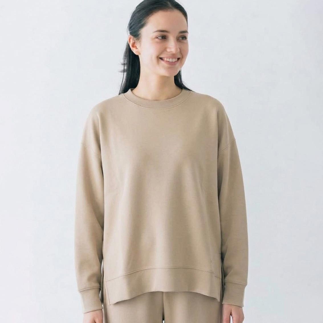 RELA FINE コンディションサポートウェア レディース  スウェット サイドスリット クルーネックシャツ ベージュ 15466320-BEIGE