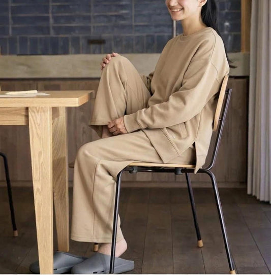 RELA FINE コンディションサポートウェア レディース  スウェット サイドスリット クルーネックシャツ ベージュ 15466320-BEIGE