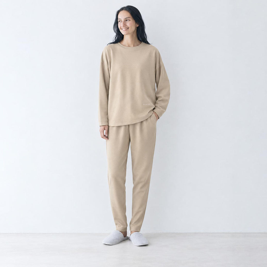 RELA FINE コンディションサポートウェア レディース  スウェット クルーネック 上下セット ベージュ 15466323-BEIGE