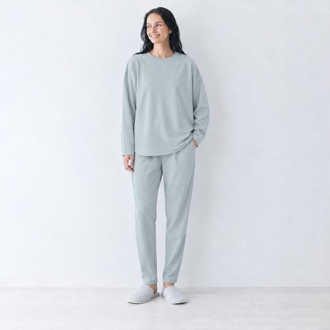 RELA FINE コンディションサポートウェア レディース  スウェット クルーネック 上下セット ライトグレー 15466323-LGRAY