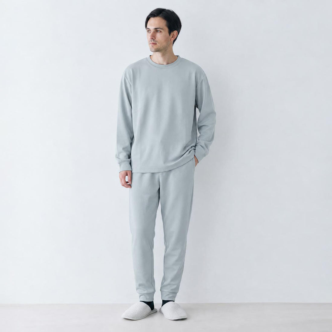 RELA FINE コンディションサポートウェア メンズ スウェット クルーネック 上下セット ライトグレー 85466323-LGRAY
