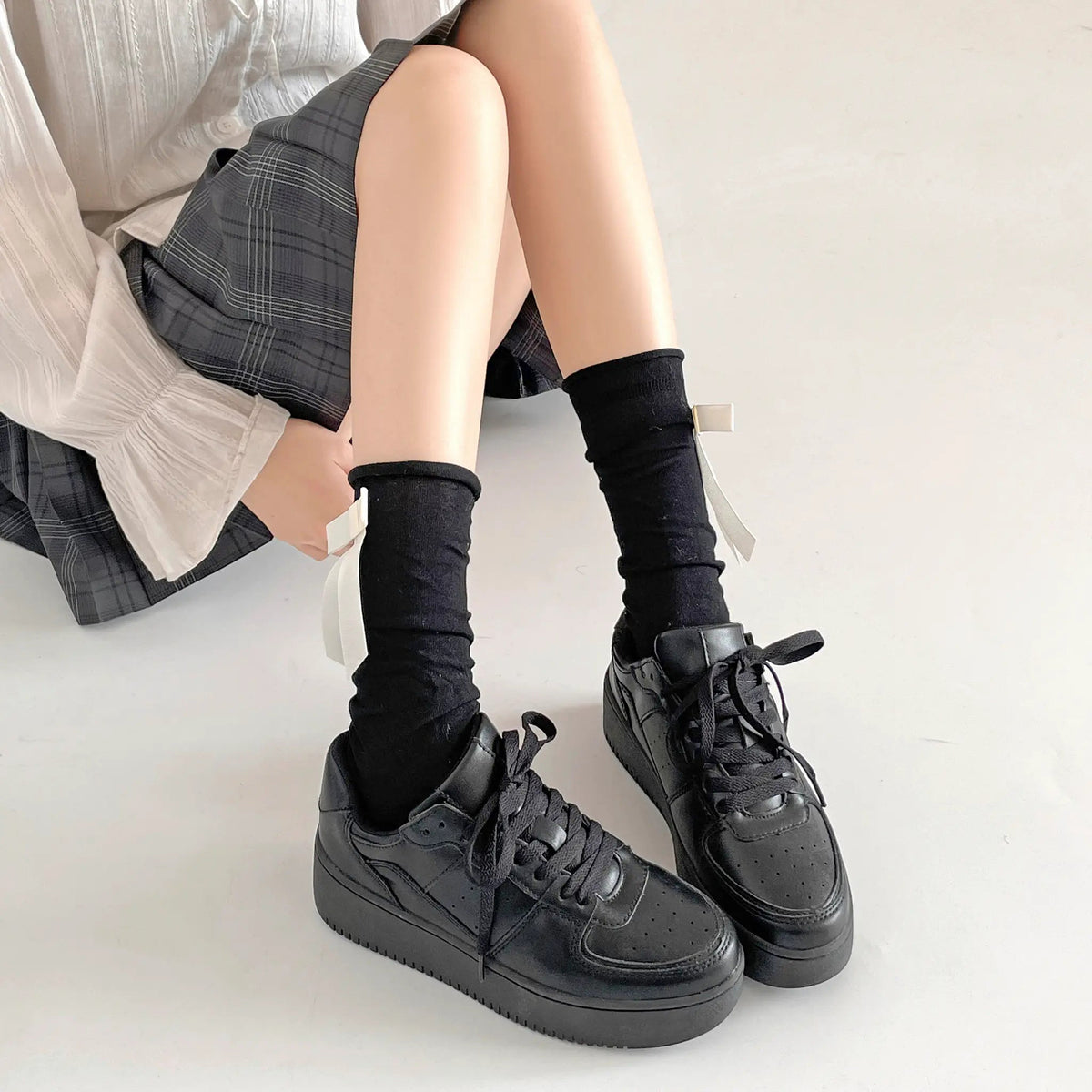 Shoes in Closet 軽量 厚底 ベーシック コートスニーカー 1483 ブラック/ブラック SIC-1483_BLK/BLK