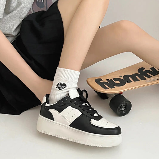 Shoes in Closet 軽量 厚底 ベーシック コートスニーカー 1483 ホワイト/ブラック SIC-1483_WHT/BLK