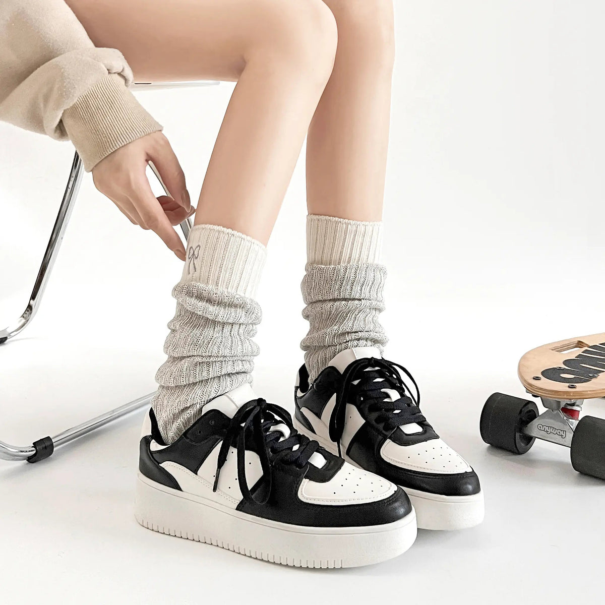 Shoes in Closet 軽量 厚底 ベーシック コートスニーカー 1483 ホワイト/ブラック SIC-1483_WHT/BLK