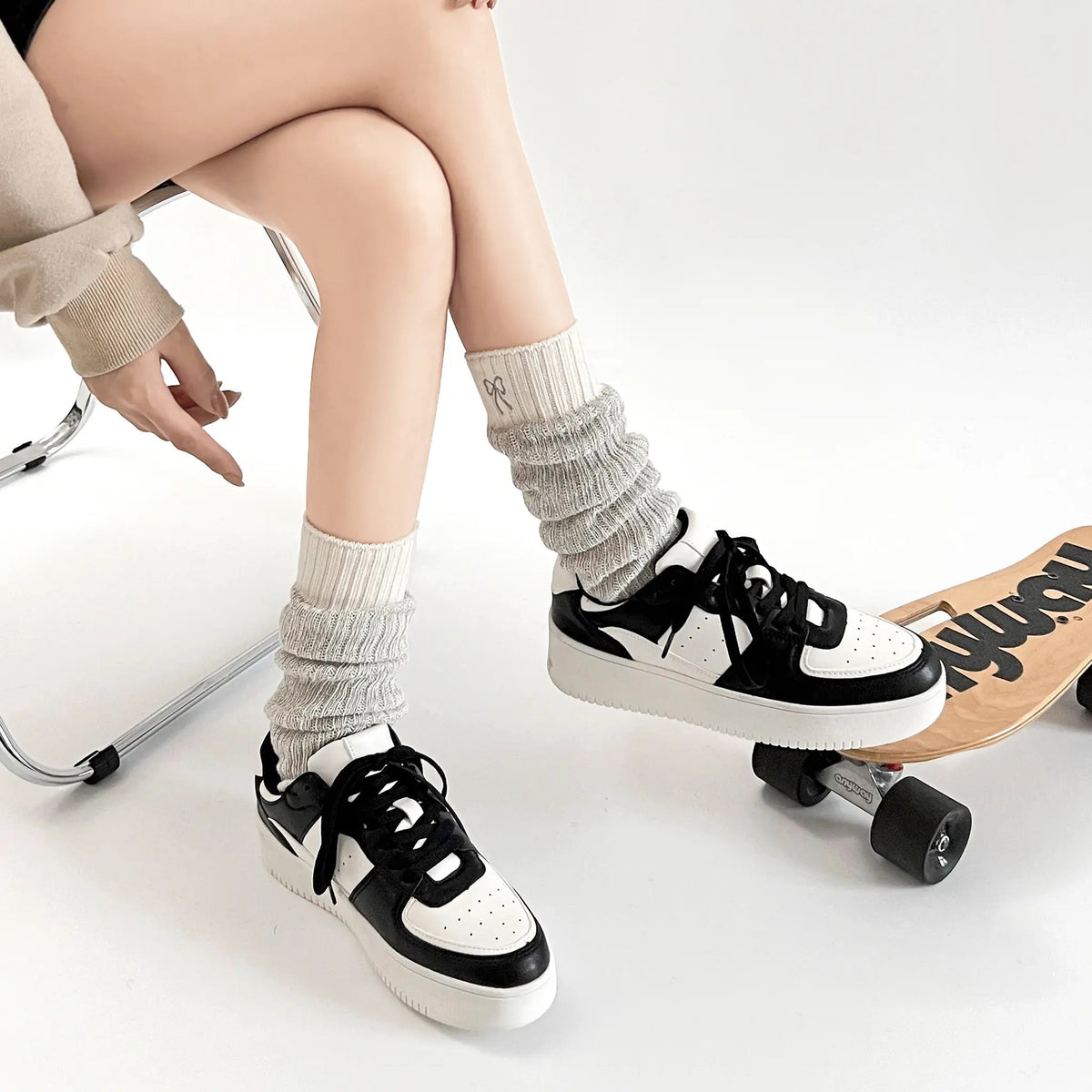 Shoes in Closet 軽量 厚底 ベーシック コートスニーカー 1483 ホワイト/ブラック SIC-1483_WHT/BLK