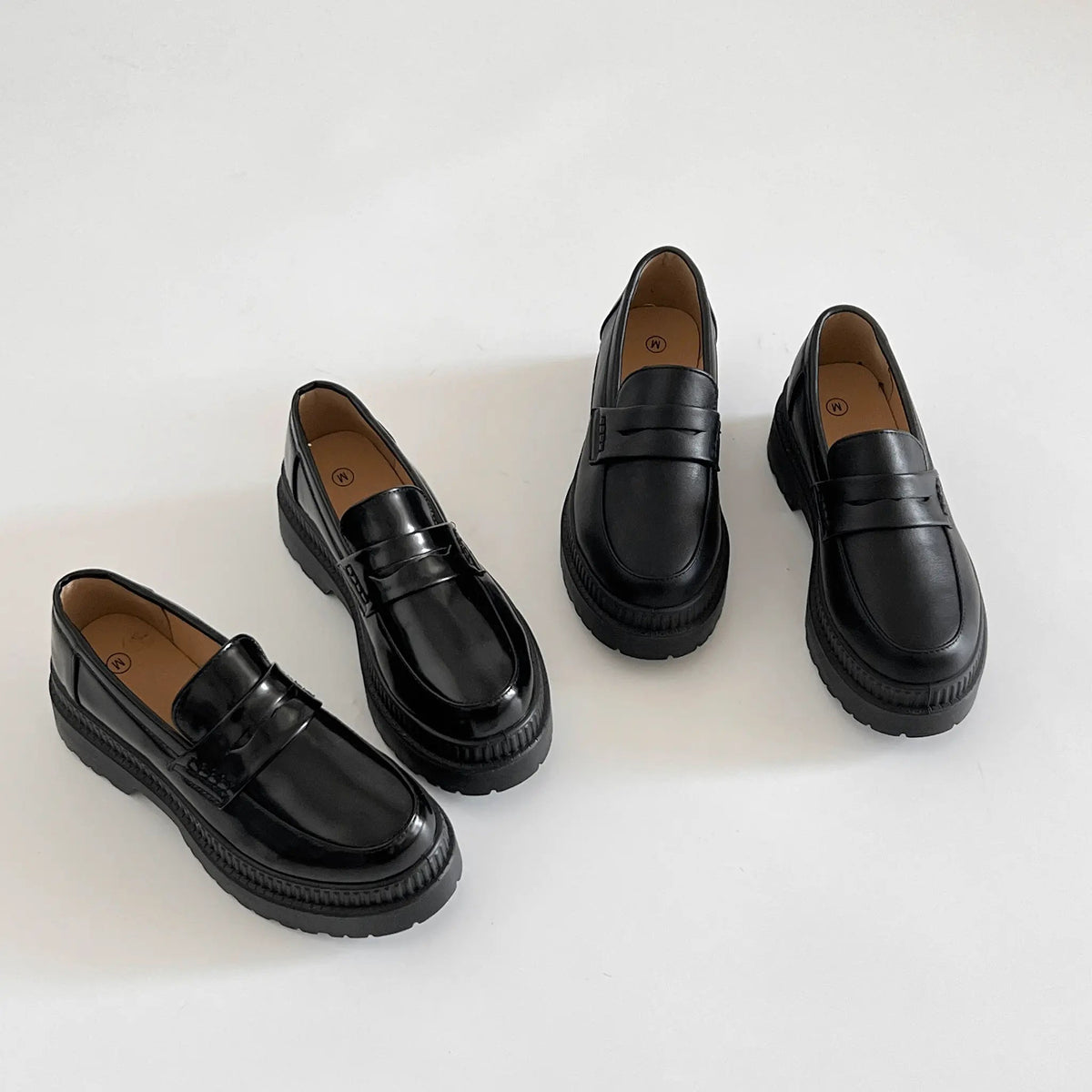 Shoes in Closet 軽量 厚底 2段ソール シンプル コインローファー 1891 ブラック/エナメル SIC-1891_BLK/E
