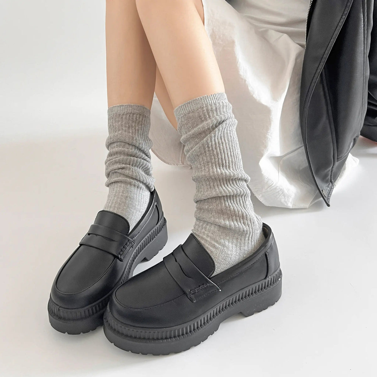 Shoes in Closet 軽量 厚底 2段ソール シンプル コインローファー 1891 ブラック SIC-1891_BLK/PU