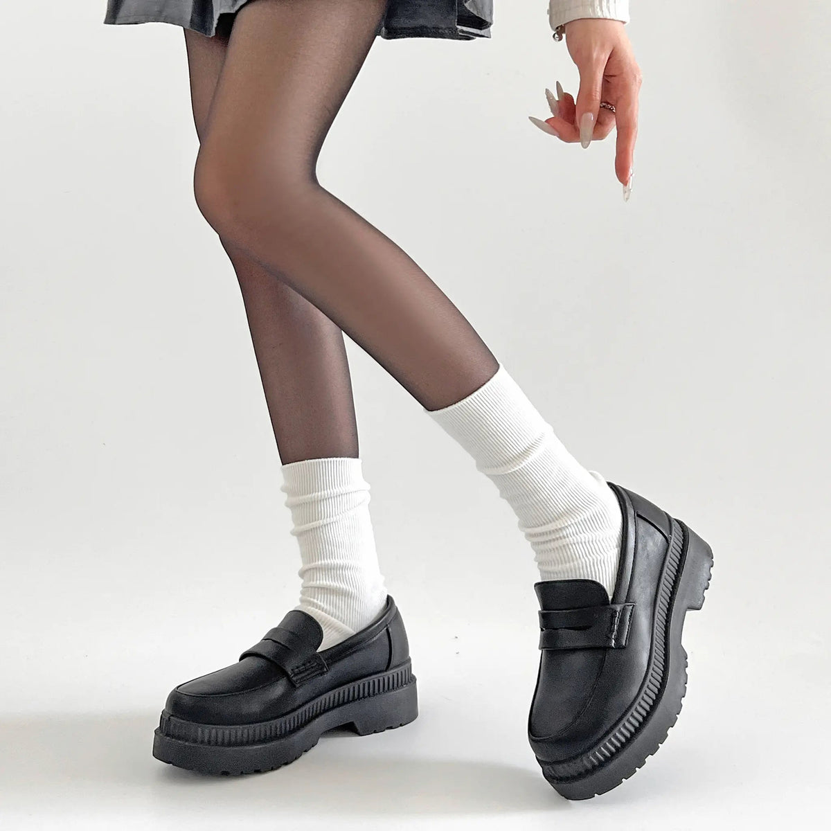Shoes in Closet 軽量 厚底 2段ソール シンプル コインローファー 1891 ブラック SIC-1891_BLK/PU