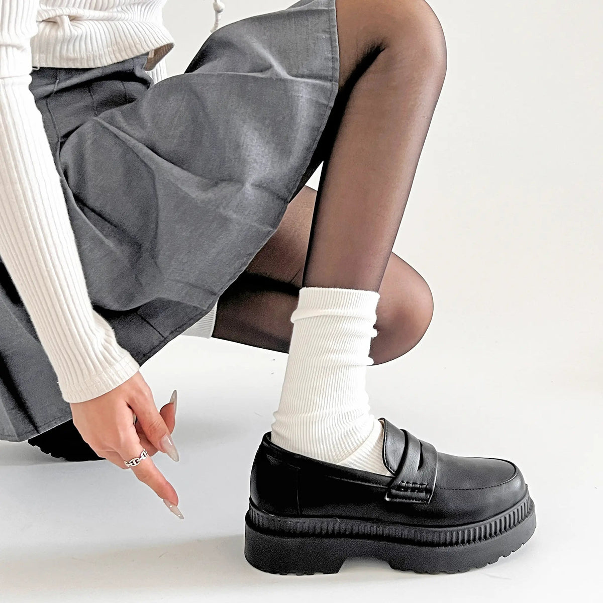 Shoes in Closet 軽量 厚底 2段ソール シンプル コインローファー 1891 ブラック SIC-1891_BLK/PU