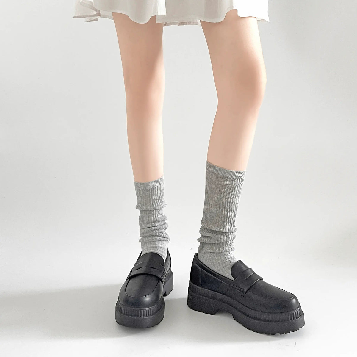 Shoes in Closet 軽量 厚底 2段ソール シンプル コインローファー 1891 ブラック SIC-1891_BLK/PU