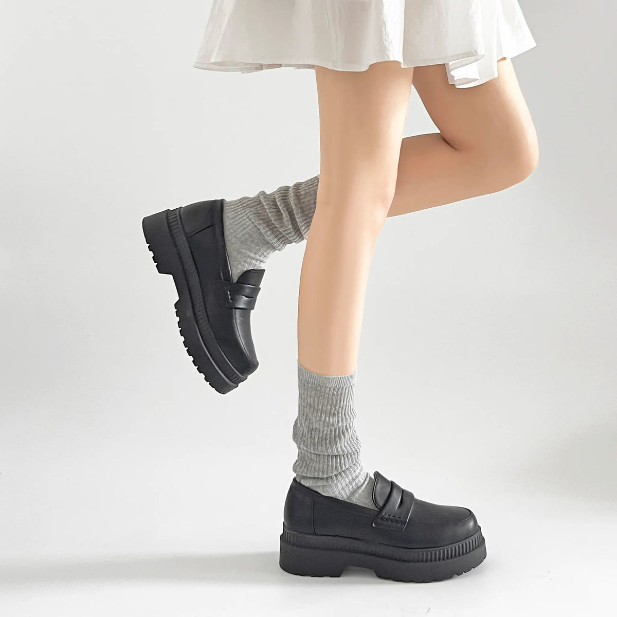 Shoes in Closet 軽量 厚底 2段ソール シンプル コインローファー 1891 ブラック SIC-1891_BLK/PU