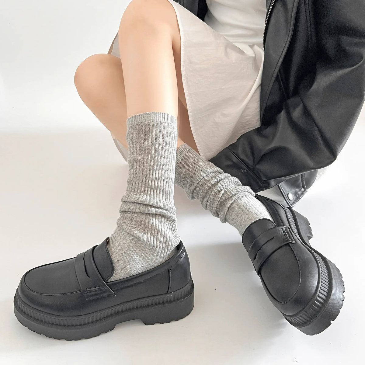 Shoes in Closet 軽量 厚底 2段ソール シンプル コインローファー 1891 ブラック SIC-1891_BLK/PU