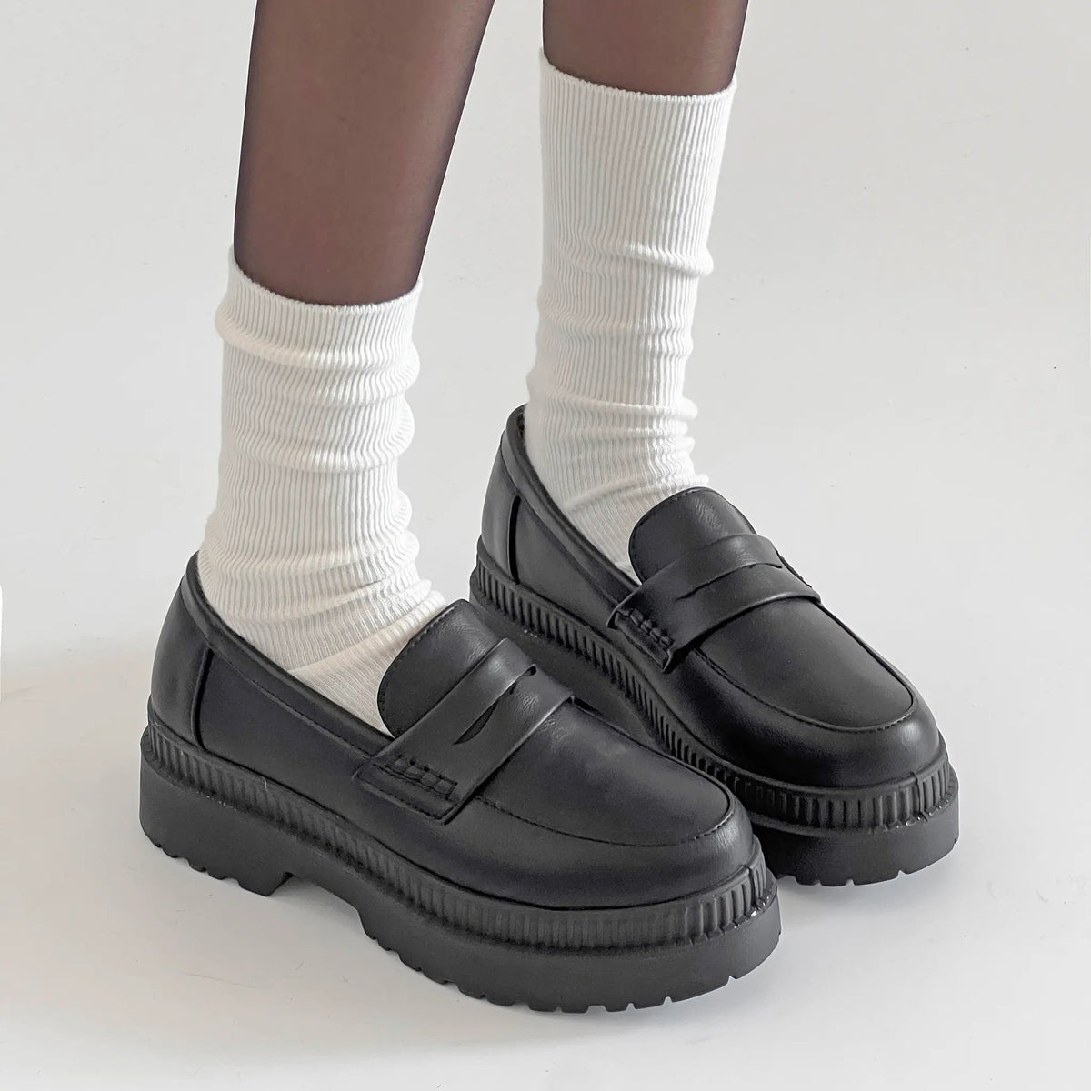 Shoes in Closet 軽量 厚底 2段ソール シンプル コインローファー 1891 ブラック SIC-1891_BLK/PU