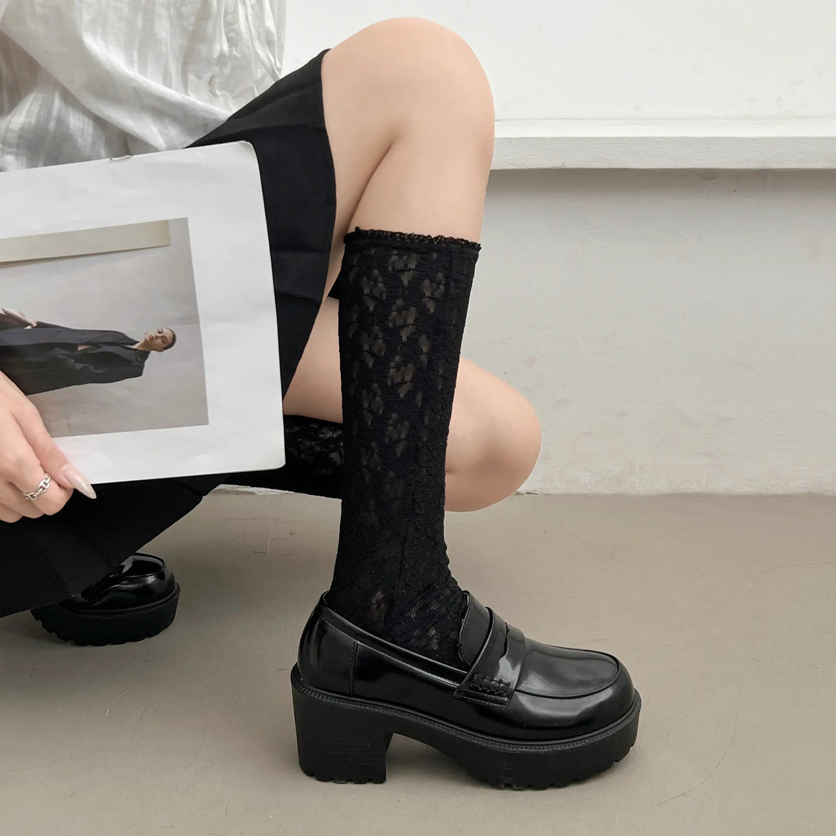 Shoes in Closet 軽量 厚底 タンクソール ヒールアップ ローファー 1895 ブラック/エナメル SIC-1895_BLK/E