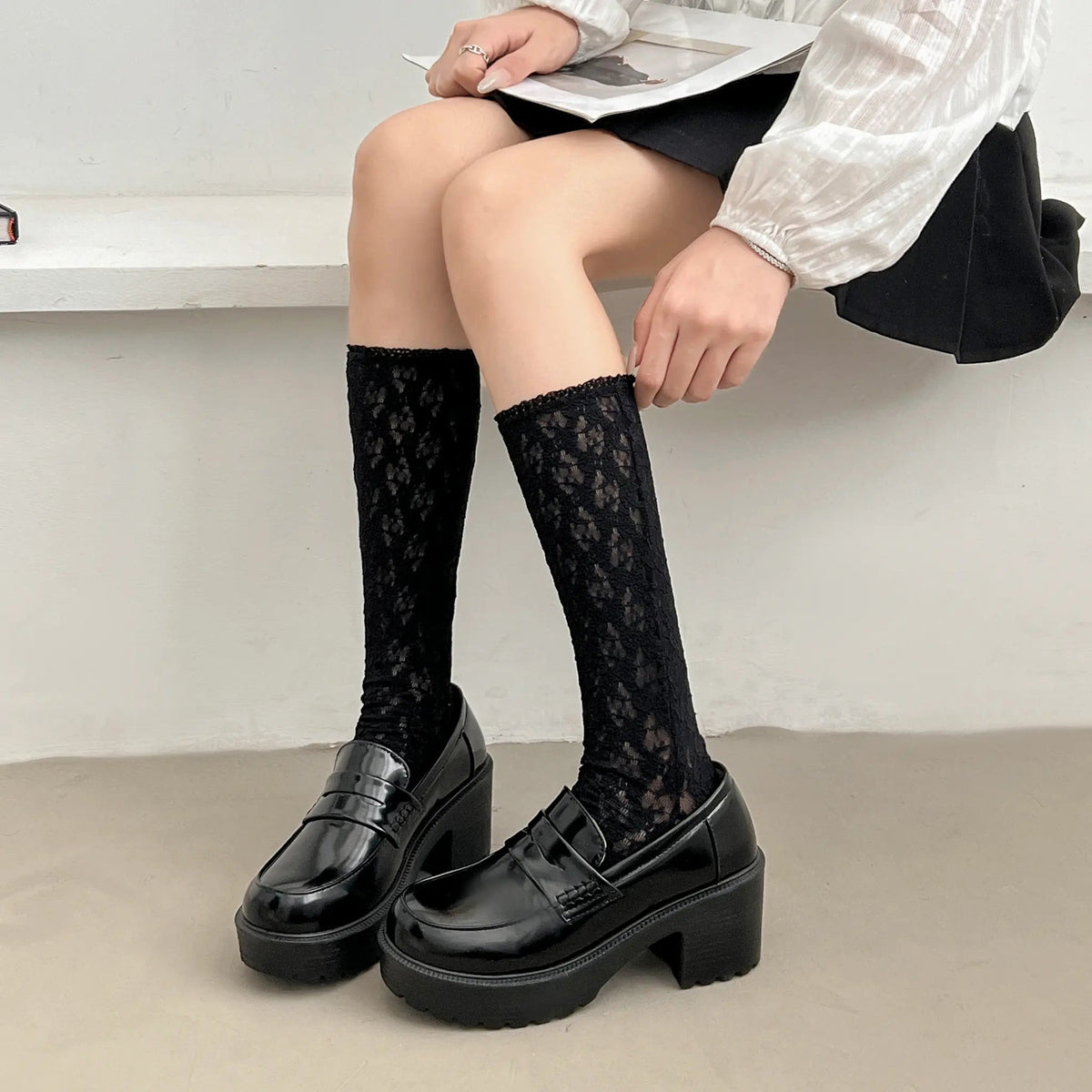 Shoes in Closet 軽量 厚底 タンクソール ヒールアップ ローファー 1895 ブラック/エナメル SIC-1895_BLK/E