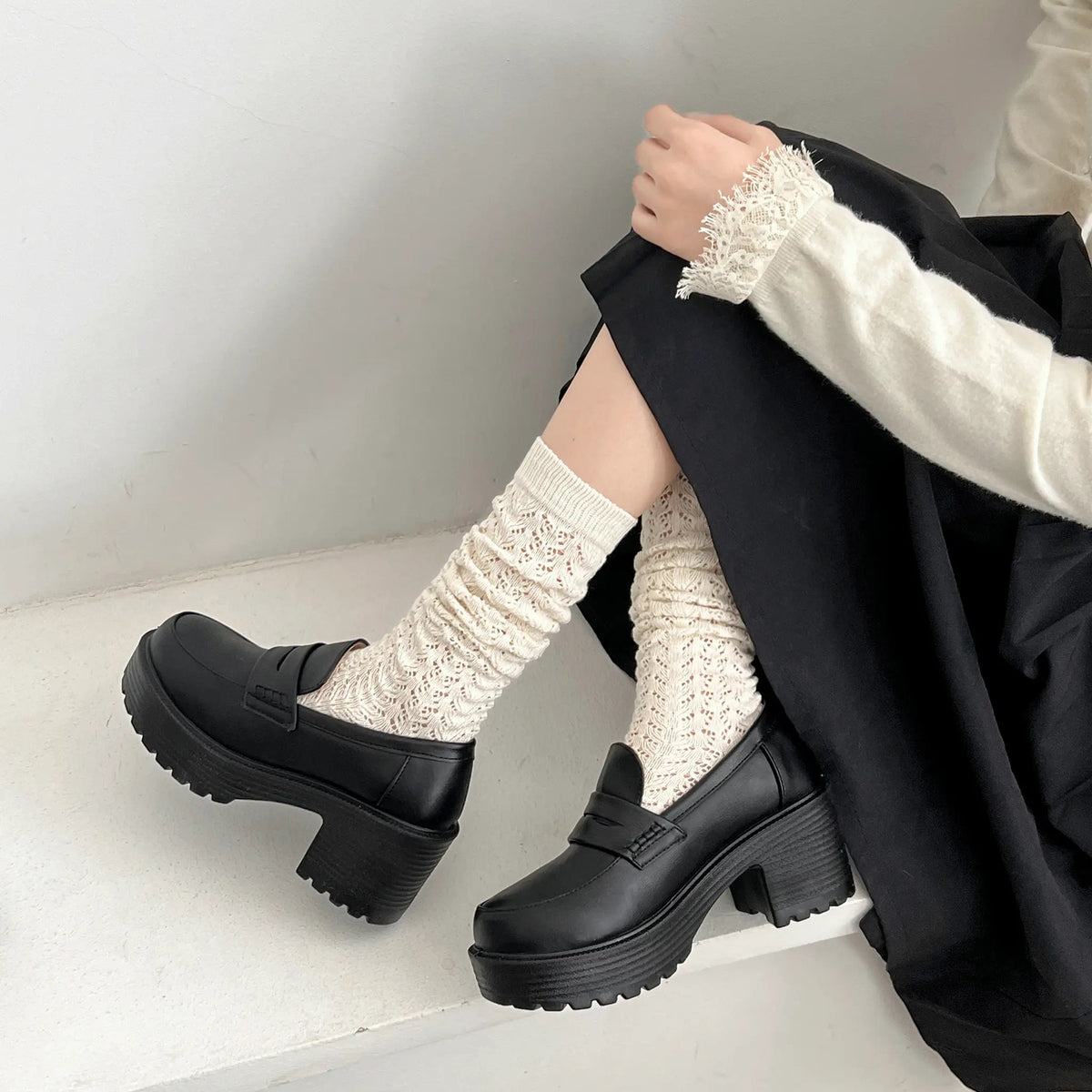 Shoes in Closet 軽量 厚底 タンクソール ヒールアップ ローファー 1895 ブラック SIC-1895_BLK/PU,BL