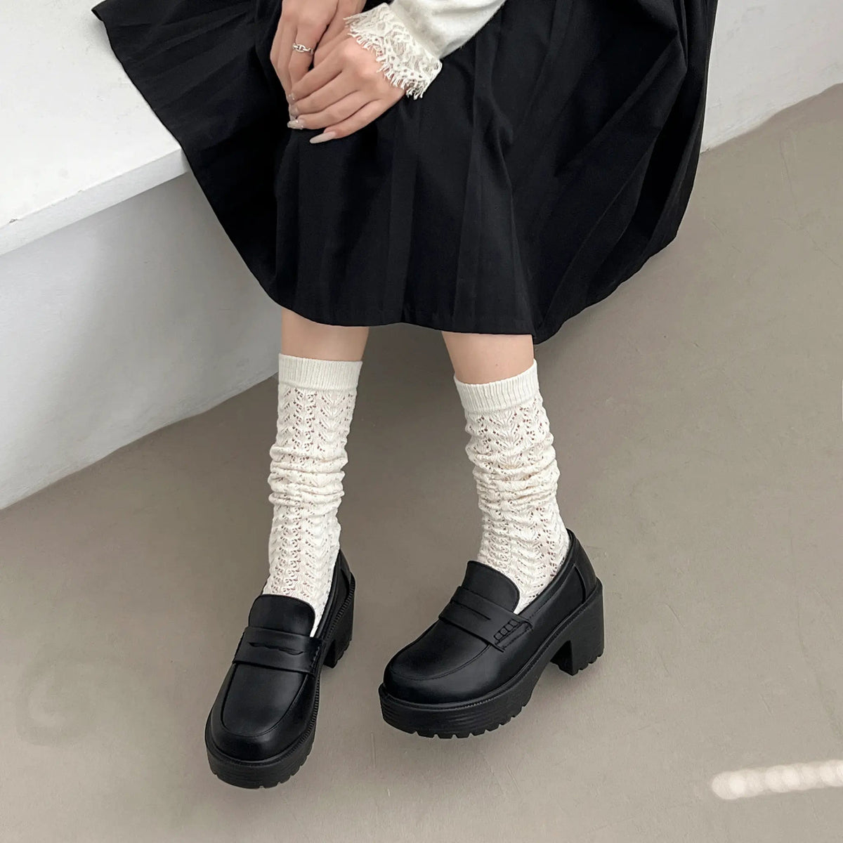 Shoes in Closet 軽量 厚底 タンクソール ヒールアップ ローファー 1895 ブラック SIC-1895_BLK/PU,BL