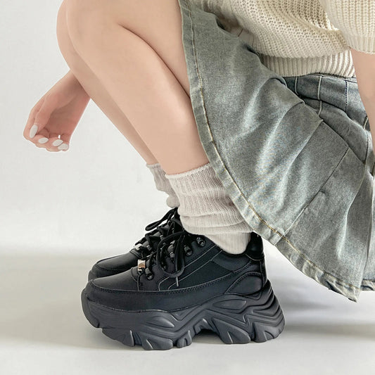 Shoes in Closet 軽量 厚底 ボリュームソール ファスナーつき ミッドカット スニーカー 1929 ブラック SIC-1929_BLK