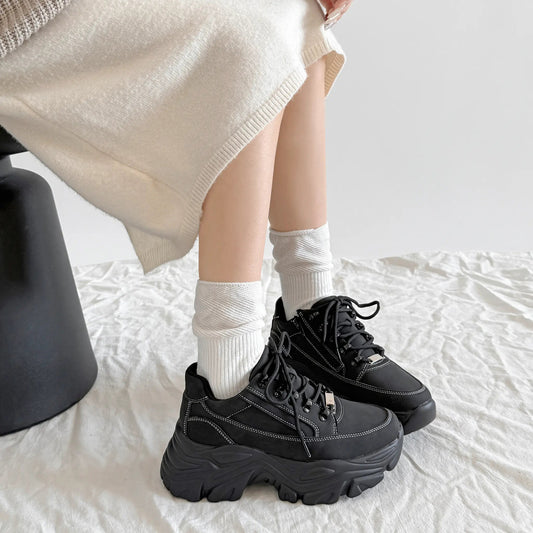 Shoes in Closet 軽量 厚底 ボリュームソール ファスナーつき ミッドカット スニーカー 1929 ブラック/ヌバック SIC-1929_BLK/N