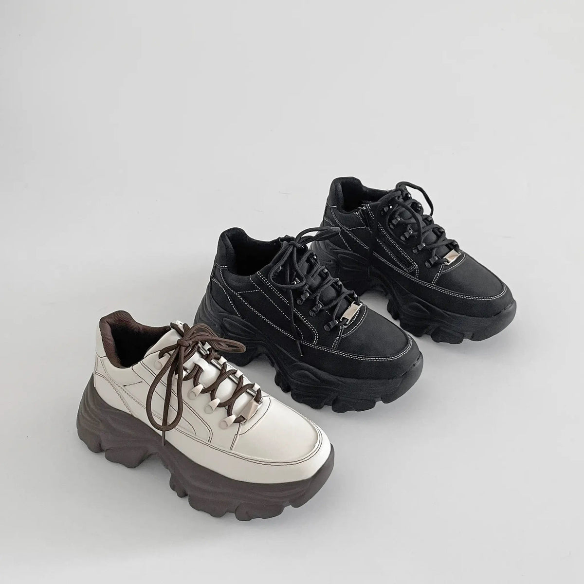 Shoes in Closet 軽量 厚底 ボリュームソール ファスナーつき ミッドカット スニーカー 1929 ブラック/ヌバック SIC-1929_BLK/N