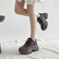 【SALE】 Shoes in Closet 軽量 厚底 ボリュームソール ファスナーつき ミッドカット スニーカー 1929 ダークブラウン SIC-1929_D.BR