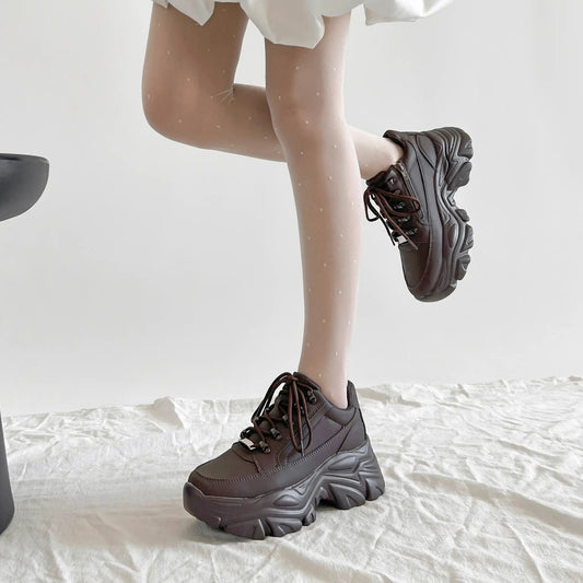 Shoes in Closet 軽量 厚底 ボリュームソール ファスナーつき ミッドカット スニーカー 1929 ダークブラウン SIC-1929_D.BR
