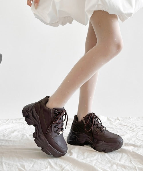 Shoes in Closet 軽量 厚底 ボリュームソール ファスナーつき ミッドカット スニーカー 1929 ダークブラウン SIC-1929_D.BR