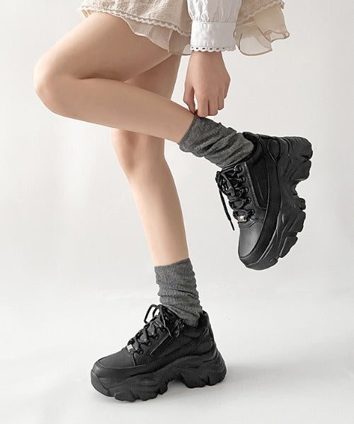 Shoes in Closet 軽量 厚底 ボリュームソール ファスナーつき ミッドカット スニーカー 1929 ダークブラウン SIC-1929_D.BR