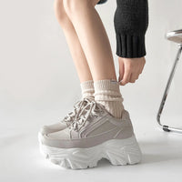 【SALE】 Shoes in Closet 軽量 厚底 ボリュームソール ファスナーつき ミッドカット スニーカー 1929 グレー SIC-1929_GREY