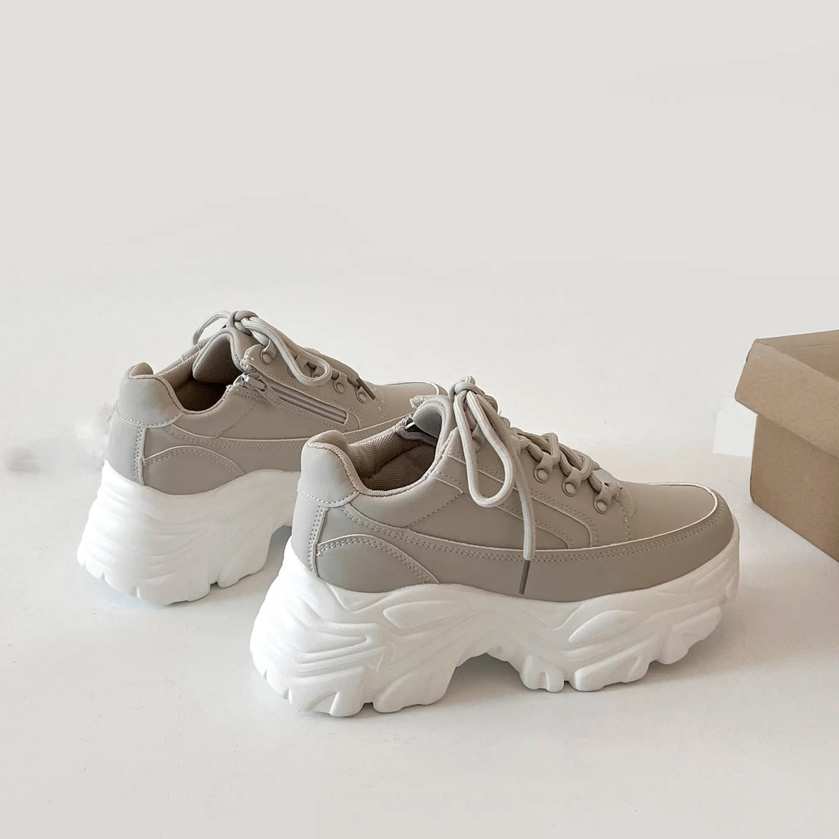 Shoes in Closet 軽量 厚底 ボリュームソール ファスナーつき ミッドカット スニーカー 1929 ダークグレー SIC-1929_DK.GREY/N