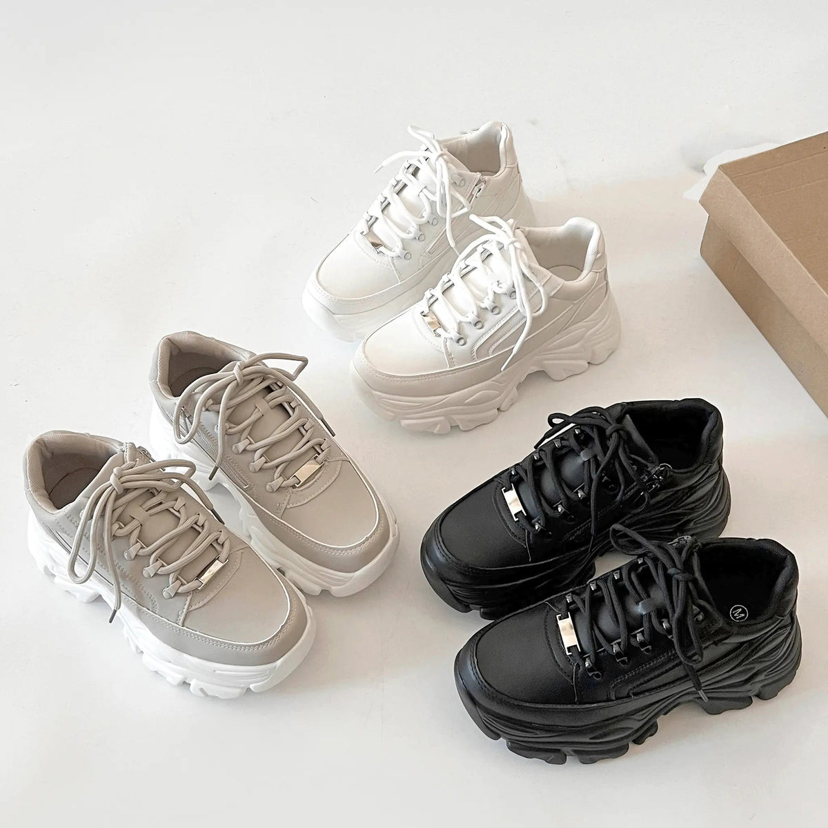 Shoes in Closet 軽量 厚底 ボリュームソール ファスナーつき ミッドカット スニーカー 1929 ダークグレー SIC-1929_DK.GREY/N