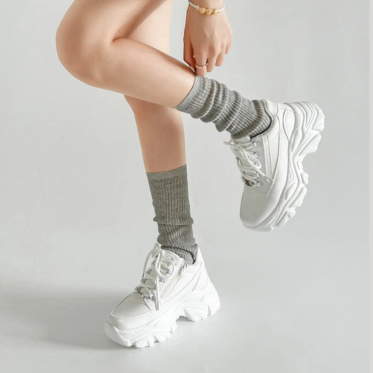 Shoes in Closet 軽量 厚底 ボリュームソール ファスナーつき ミッドカット スニーカー 1929 ホワイト SIC-1929_WHT