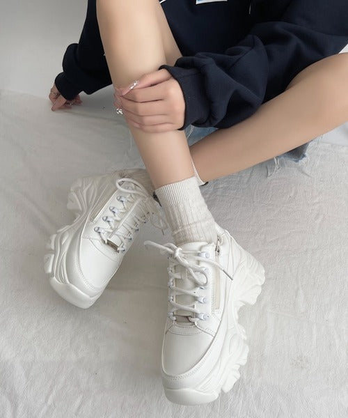 Shoes in Closet 軽量 厚底 ボリュームソール ファスナーつき ミッドカット スニーカー 1929 ホワイト SIC-1929_WHT