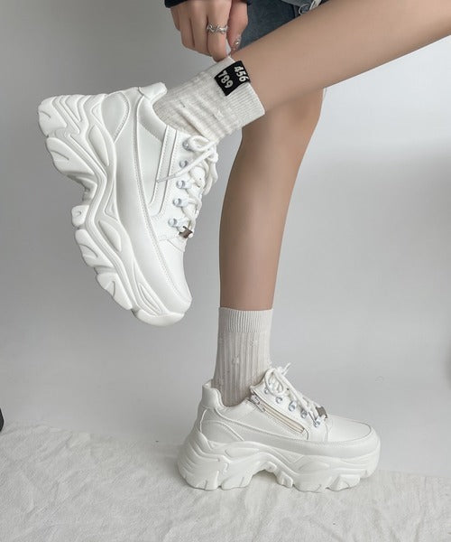 Shoes in Closet 軽量 厚底 ボリュームソール ファスナーつき ミッドカット スニーカー 1929 ホワイト SIC-1929_WHT