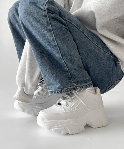 Shoes in Closet 軽量 厚底 ボリュームソール ファスナーつき ミッドカット スニーカー 1929 ホワイト SIC-1929_WHT
