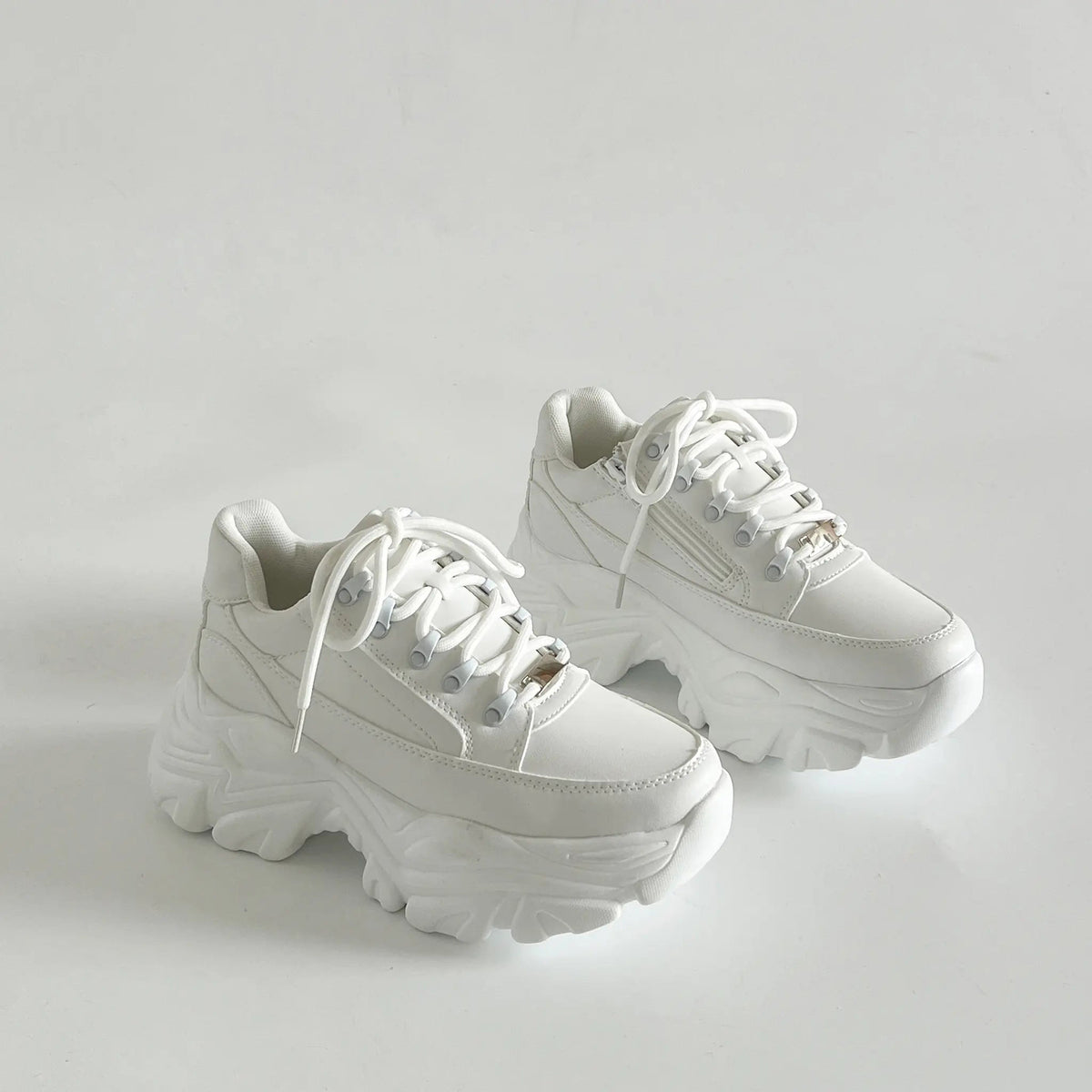 Shoes in Closet 軽量 厚底 ボリュームソール ファスナーつき ミッドカット スニーカー 1929 ホワイト SIC-1929_WHT