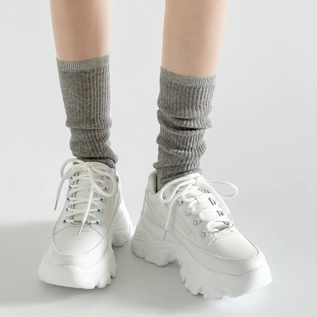 Shoes in Closet 軽量 厚底 ボリュームソール ファスナーつき ミッドカット スニーカー 1929 ホワイト SIC-1929_WHT