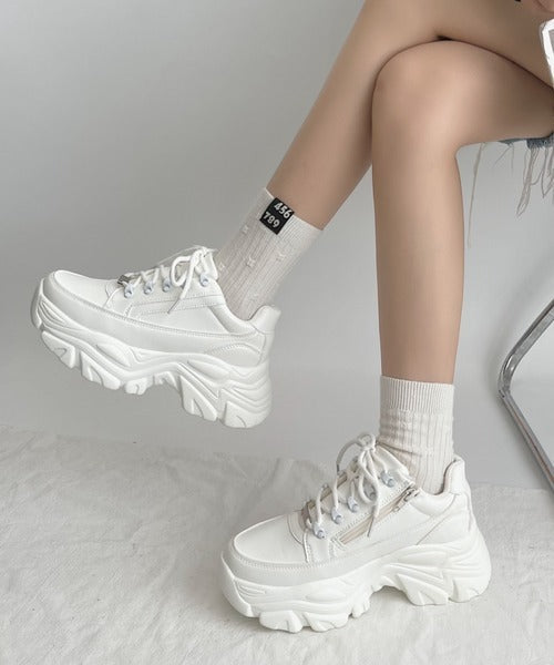 Shoes in Closet 軽量 厚底 ボリュームソール ファスナーつき ミッドカット スニーカー 1929 ホワイト SIC-1929_WHT
