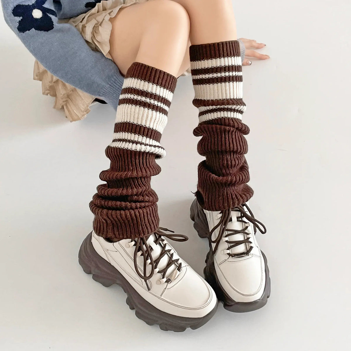 Shoes in Closet 軽量 厚底 ボリュームソール ファスナーつき ミッドカット スニーカー 1929 ホワイト/ブラウン SIC-1929_WHT/BR