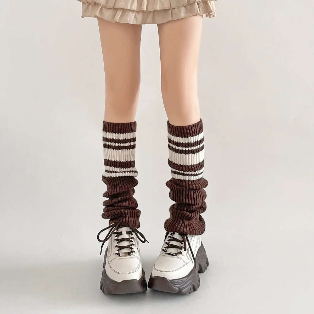 Shoes in Closet 軽量 厚底 ボリュームソール ファスナーつき ミッドカット スニーカー 1929 ホワイト/ブラウン SIC-1929_WHT/BR